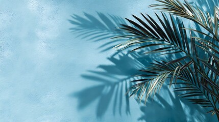 palm tree branches against blue sky
