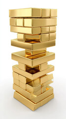 Golden Block Tower Symbolizing Financial Risk and Investment Strategy