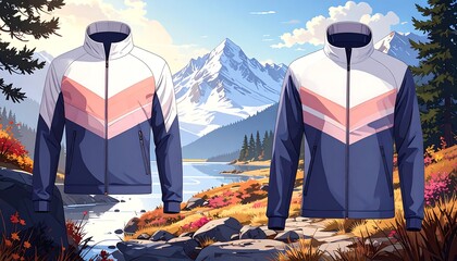 Stylish jacket, mountain backdrop