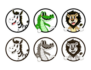 Vintage 1930s Cartoon Animal Mascots: Lion, Zebra, & Alligator