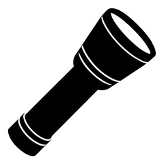 Simple black silhouette icon of a classic flashlight on a white background