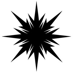 Sharp black starburst explosion shape isolated on white background graphic element