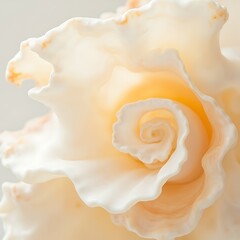 Rose sea shell background with sweet cream dessert close-up