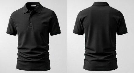 Classic Black Polo Shirt Mockup: Detailed Front and Back Views for Apparel Branding