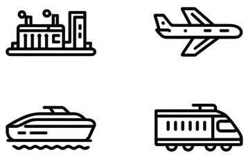 Transportation Line Icon Set For Travel And Logistics.