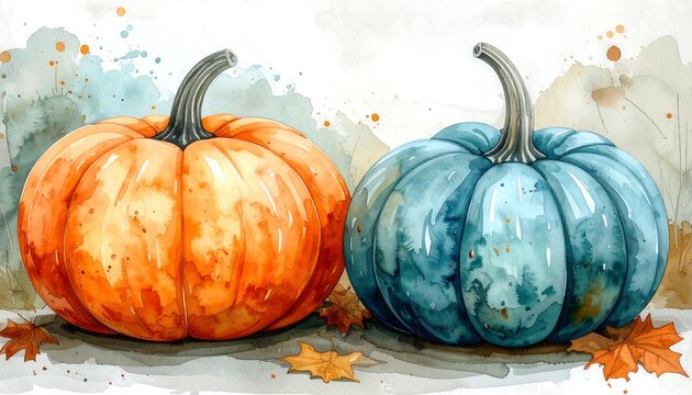 Two vibrantly colored pumpkins