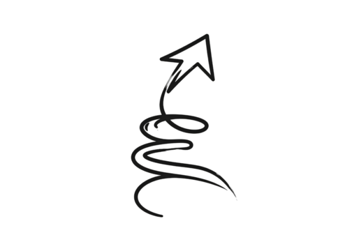 Doodle emphasis arrow icon. Design quirky twist zigzag line, spring coil, curve wave