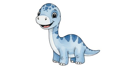 Adorable Blue Baby Dinosaur Cartoon with a Cheerful Smile and Spots, Isolated on White.