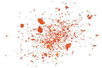 pieces and dust flying, crushed yellow autumn leaves isolated on white background, organic texture,...