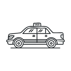 Taxi cab in line art style for urban transportation design. Vector black icon