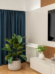 Interior design project in bedroom and private living room, with modern, minimalist and contemporary style