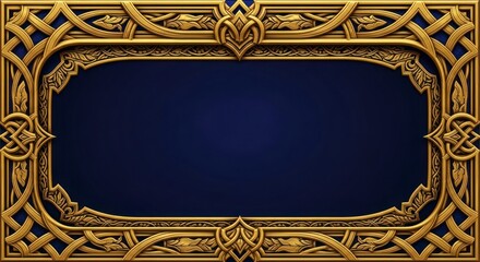 Intricately Carved Golden Fantasy Frame with Celtic Knotwork on a Royal Blue Background.