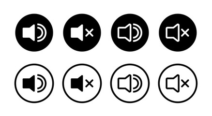 Speaker icon set with volume levels including mute, low, medium, and high for media, audio settings, apps, and interface design