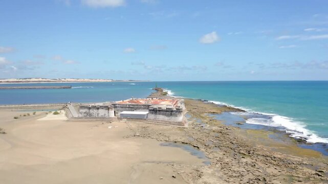 Aerial view of forte dos reis magos on the coast of natal, brazil