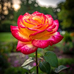 Vibrant rose in garden setting