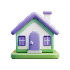 Purple cartoon house, stylized cute house PNG