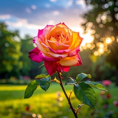 Vibrant rose in sunlight
