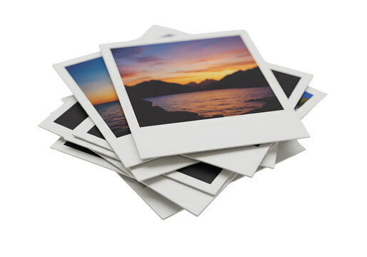 Stack of polaroid photos displaying dreamlike scenes capturing memories