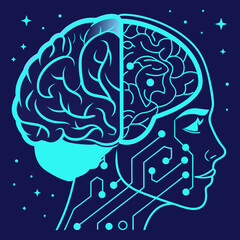 Obraz premium Innovative AI human head silhouette with circuit board integrations symbolizing future technology and artificial intelligence breakthroughs