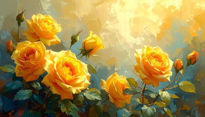 Yellow roses in garden setting