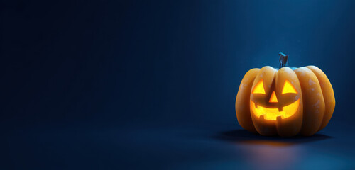 Illuminated Jack-o'-lantern on a dark background.