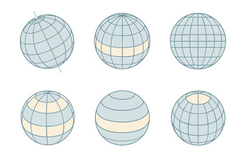 Isometric Earth Grid. Isometric vector illustration set meridian longitude latitude grid: earth grid with rotational tilt, equator