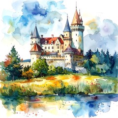 Watercolor castle landscape
