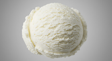 A scoop of vanilla ice cream on a white background.