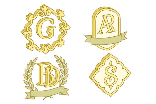 Classic Monogram Design. Isometric vector illustration set Classic monogram design: ornate initials, decorative frame, intertwined