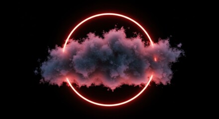 A dark cloud is centered within a glowing red circle against a black background.