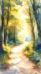 Watercolor forest path