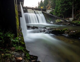Waterfall cascading over dam