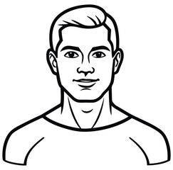 Stylized Male Face and Shoulders Black and White Line Art Keywords: man, male, face, portrait, head