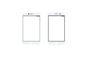 Two identical, white, pixelated smartphones.  Blank screens.  Simple, stylized design