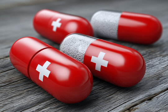 Red pills with swiss flag logo