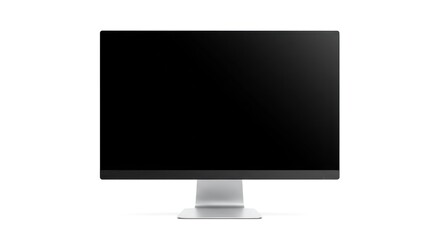 A modern, minimalist computer monitor with a blank black screen, isolated on white.