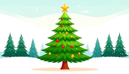 Christmas tree in snowy landscape