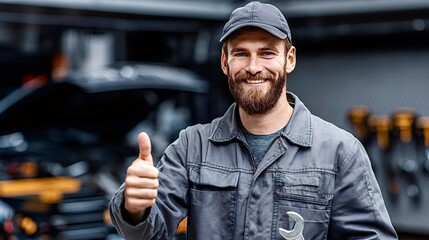 Auto mechanic giving thumbs up for quality service