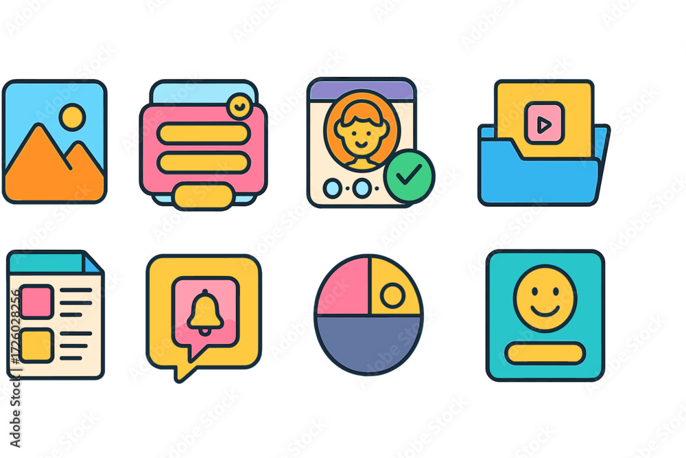 Aufkleber web and app development outline icon set. ui/ux icons line collection for digital tools.