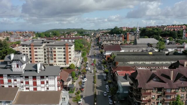 Aerial view of the charming city of gramado, brazil, on a cloudy day