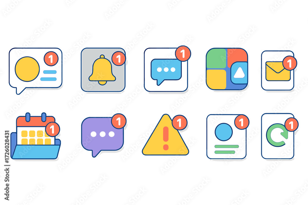 Poster notification and alert icon set. flat style icons for ui/ux design