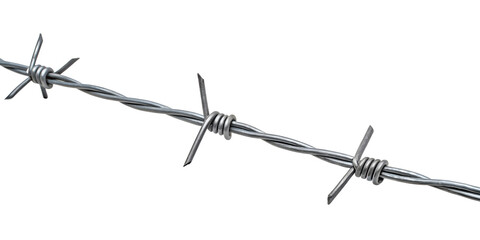 Barbed Wire in Close-Up: A sharp, silvery length of barbed wire is captured in a close-up shot, showcasing its spiky design against an unfussy background.