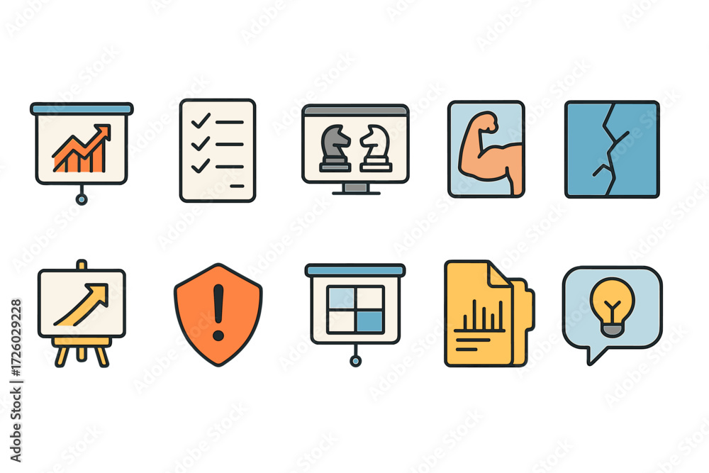 Poster business and analytics linear icon set. data, graph, analytics line art collection