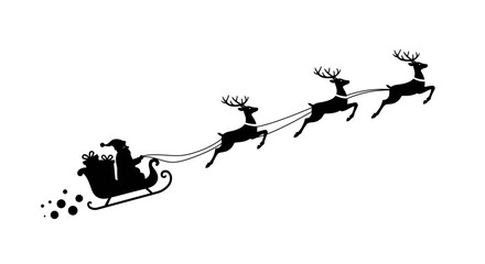 Santa Claus's sleigh and reindeer flying in the sky, delivering gifts on Christmas Eve, vector illustration