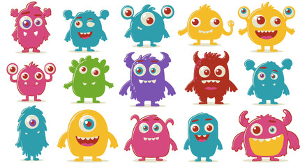 Obraz premium Charming Monster Characters Collection Playful and Delightful Cartoon Creatures for Kids and Creative Projects