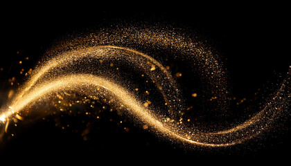 Magical Swirls Of Gold Dust On Black Background Sparkling Brightly