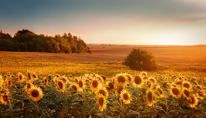 Sunflower Harvest Tall Sunflowers In The Golden Fields Await Harvesting Their Ripe Seeds Promise A Bountiful Autumn Harvest