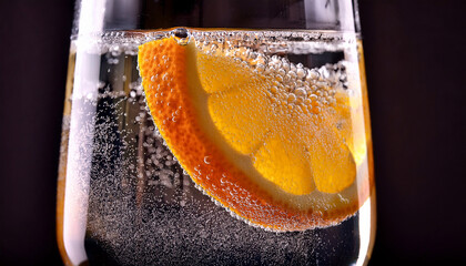 Refreshing Citrus Drink With Orange Slice And Bubbles In Glass
