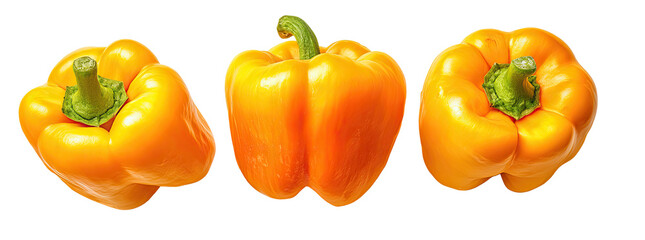 Three vibrant yellow bell peppers
