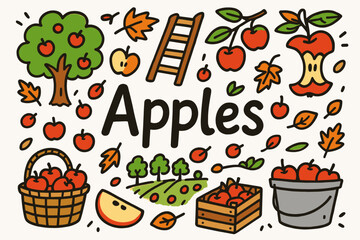 Fototapeta na wymiar Apple, orchard flat icon set. harvest, fruit, autumn, tree icons flat collection